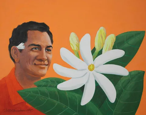 Herb Kawainui Kane, Flowers of the Pacific - Tiare, Oil on Illustration Board
