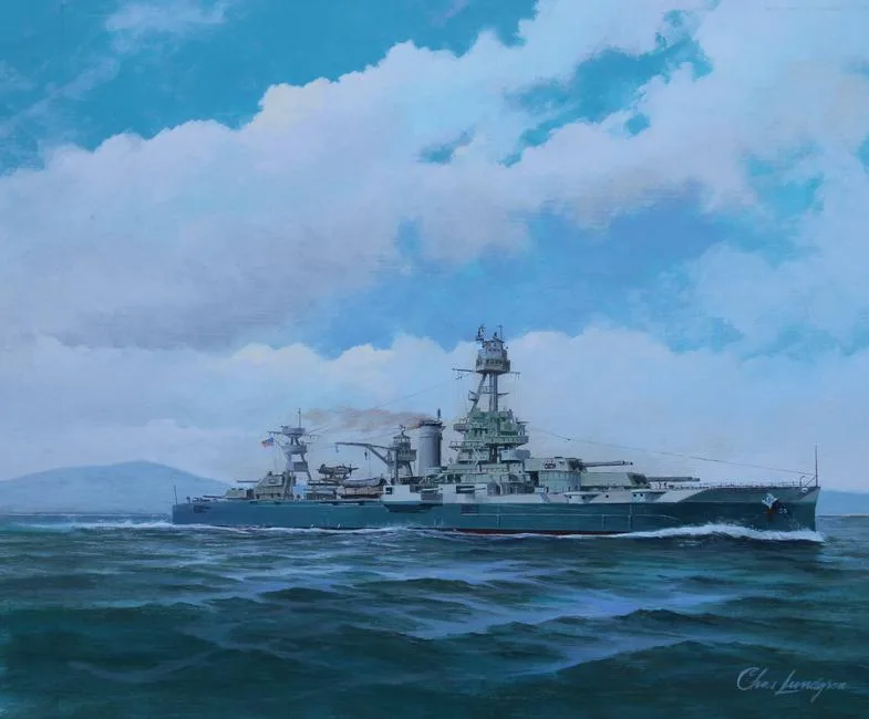 U.S.S. Texas by Charles Lundgren, Oil on Masonite, sold Oct 2020