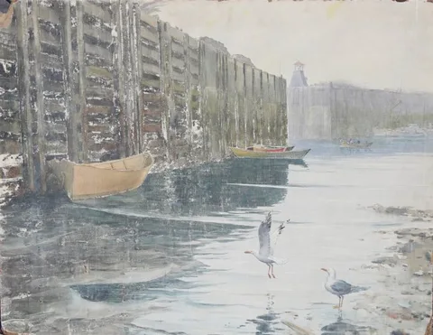 Carl Ivar Gilbert, Empty Harbor, Oil on board