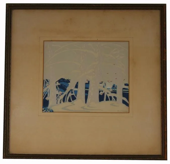 A. J. Casson, Through the Trees, mixed media/print
