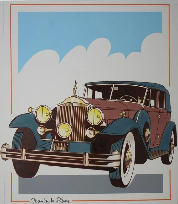 1932 Packard by Stanley Paine, Mixed Media on Illustration Board, sold Oct 2020