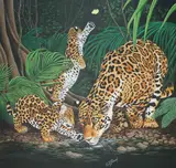R.G. Finney, Jaguar and Cubs At Stream