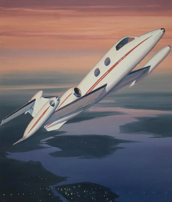 1963 Learjet 23 by Jack Fellows, Oil on Panel, sold Oct 2020