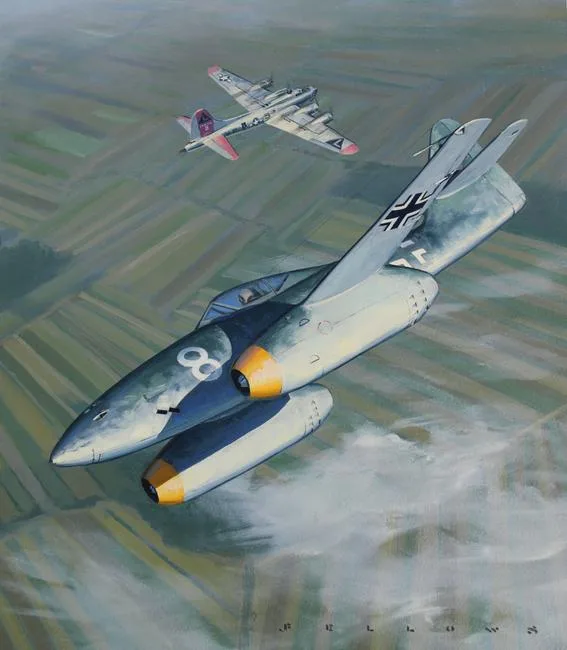 Me 262 Schwalbe by Jack Fellows, Oil on Masonite, sold Oct 2020