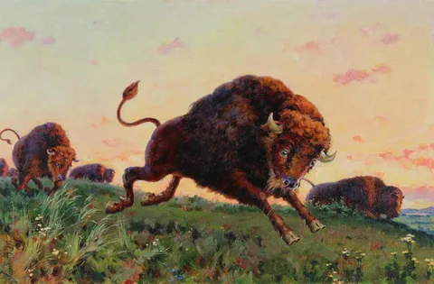 Ivan Akimovich Sushchenko, North American Bison, Oil on Masonite