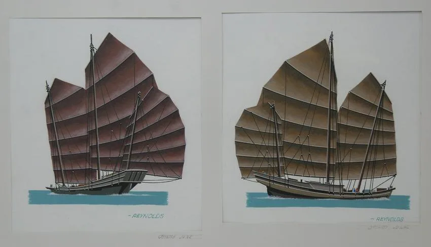 Chinese Junks by Keith Reynolds, Oil on Canvas Board, offered Oct 2020