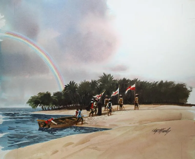 Tom McNeely, Columbus Coming Ashore, Watercolor on Paper