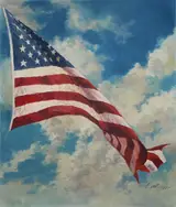 Dennis Lyall, United States Flag with Clouds in Background
