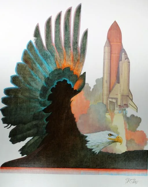 Space Shuttle and Eagle I by David K. Stone, Oil on Canvas, sold Nov 2020