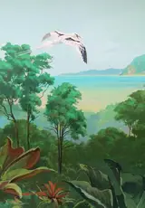 John Swatsley, White-tailed Tropical Bird Flying over Rainforest