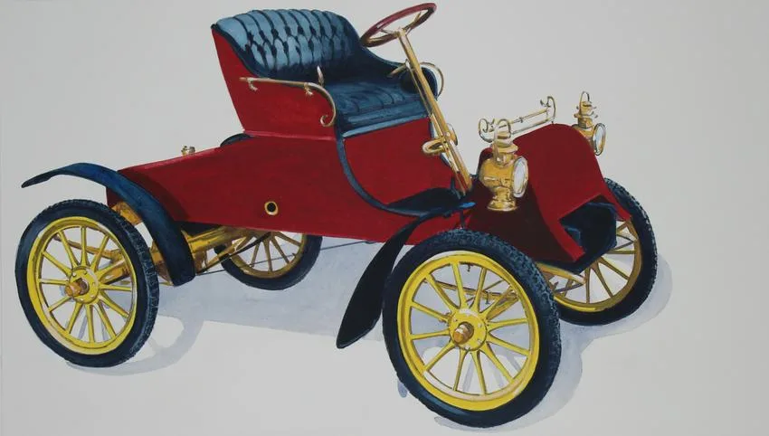1903 Model a Roadster by Robert Seabeck, Mixed Media on Paper, sold Nov 2020