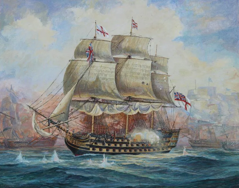 HMS Victory by Brian Sanders, Oil on Masonite, sold Nov 2020