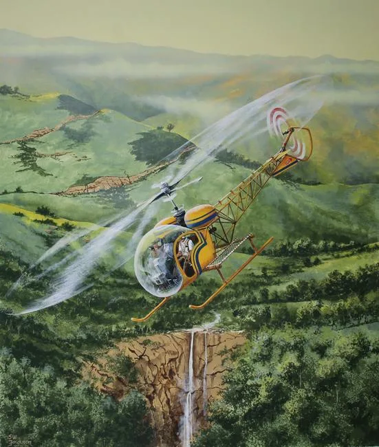 1946 Bell Model 47 by Steve Ferguson, Watercolor on Illustration Board, sold Nov 2020