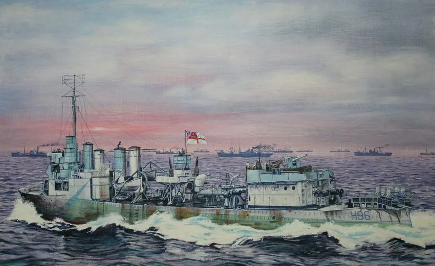 HMS Buxton by David K. Stone, Oil on Masonite, sold Jan 2021