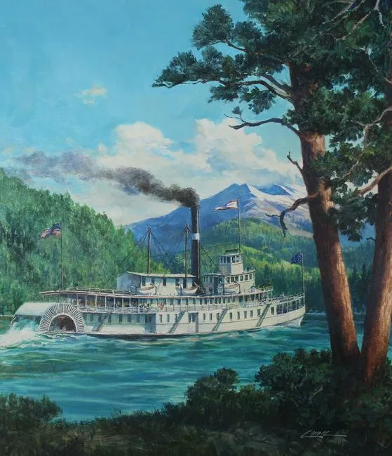 Bailey Gatzert Riverboat by Dennis Lyall, Oil on Illustration Board, sold Jan 2021