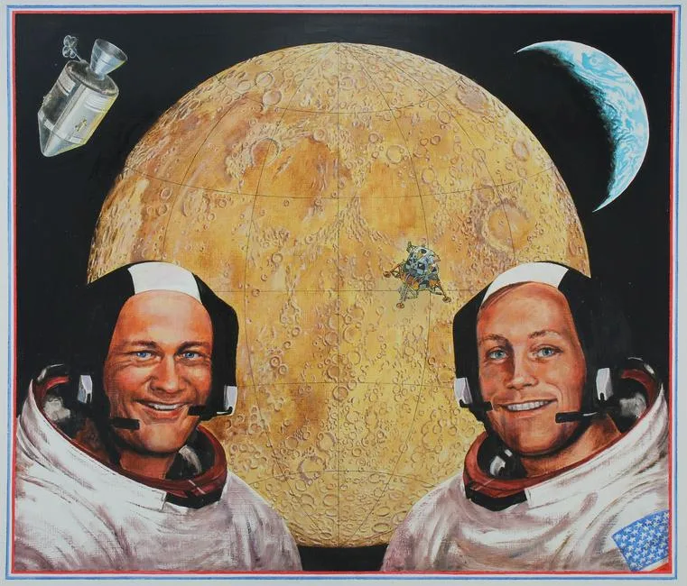 First Men on the Moon by David K. Stone, Oil on Masonite, sold Jan 2021