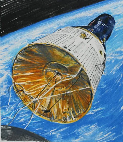 Chris Calle, First Space Rendezvous, Mixed Media/Pencil on Illustration Board