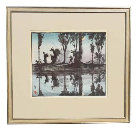 Helen Hyde, Moonlight on The Viga Canal, Color Woodblock on Japan Paper