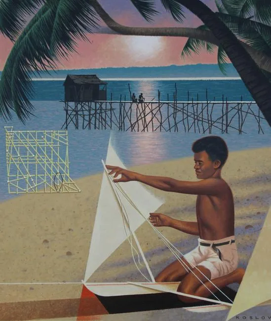 Micronesia Paradise by Howard Koslow, Acrylic on Illustration Board, sold Jan 2021