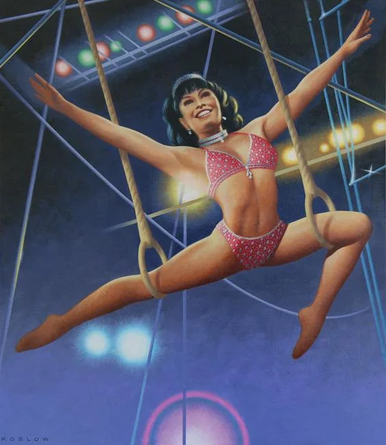 Aerialist by Howard Koslow, Acrylic on Illustration Board, sold Jan 2021
