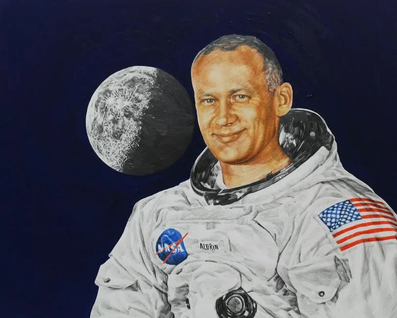 Buzz Aldrin by Chris Calle, Mixed Media on Illustration Board, offered Jan 2021