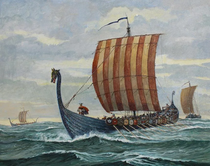 Viking Longship by Brian Sanders, Oil on Masonite, sold Jan 2021