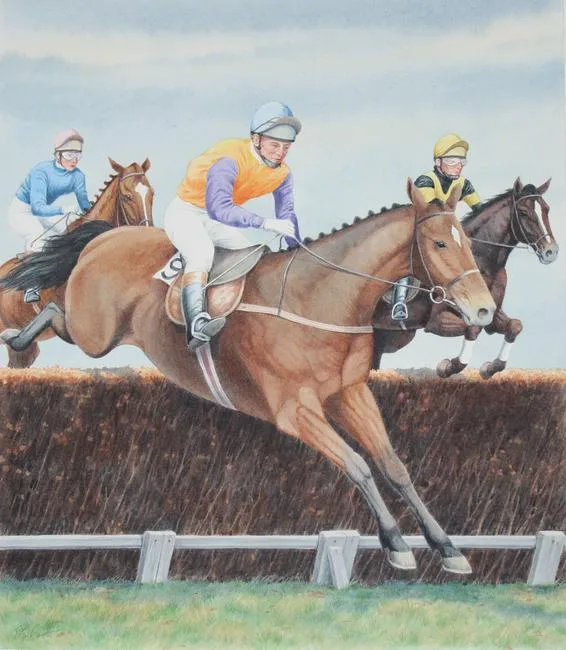Sporting Horses - Steeplechase by Peter Barrett, Watercolor, sold Jan 2021