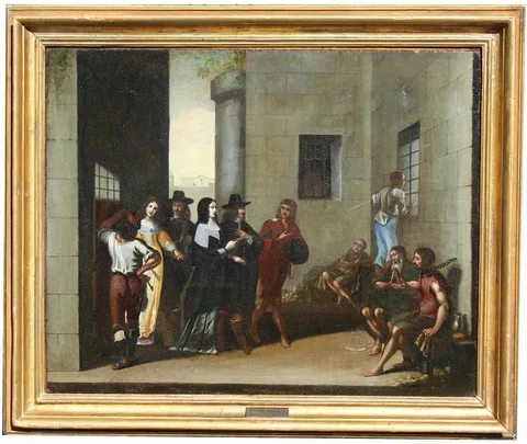 Hieronymus Janssens, The visit to the dungeon, oil on canvas