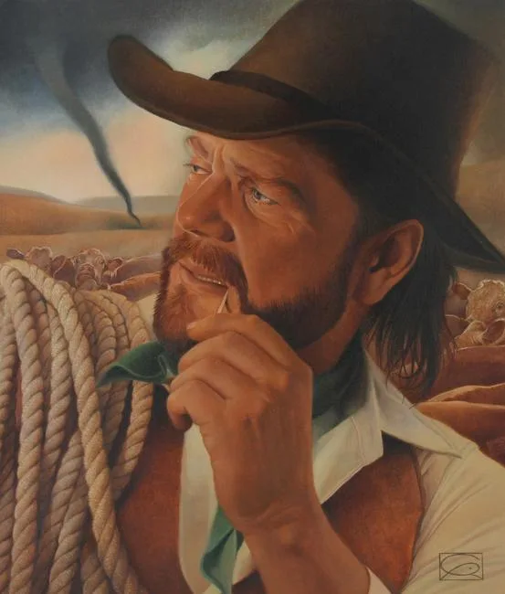 Pecos Bill by Gregory Rudd, Oil on Cold Press Illustration Board, sold Feb 2021