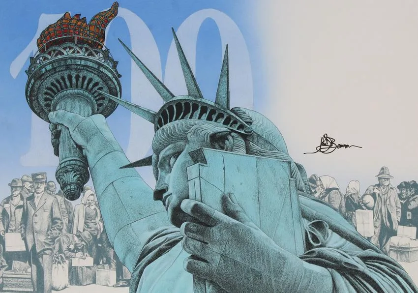 John Benson, Statue of Liberty, Mixed Media on Cold Press Illustration Board