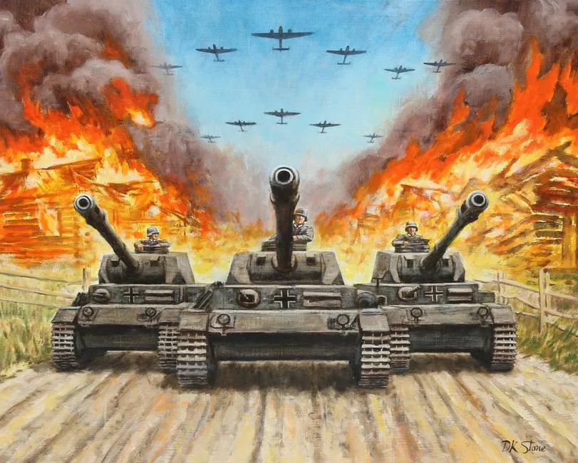 German Invasion by David K. Stone, Oil on Masonite, sold Feb 2021