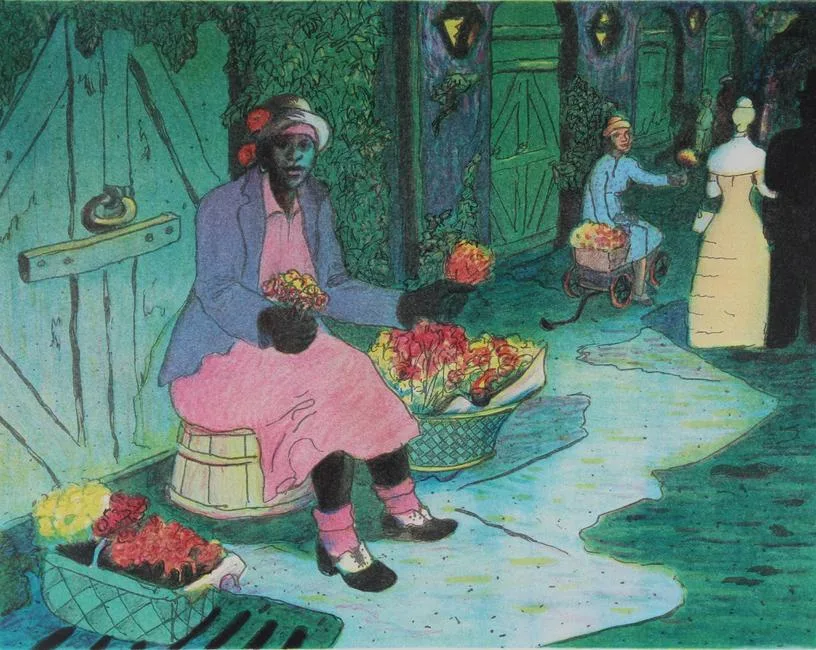 Flower Girl by Buell Whitehead, Lithograph, sold Feb 2021