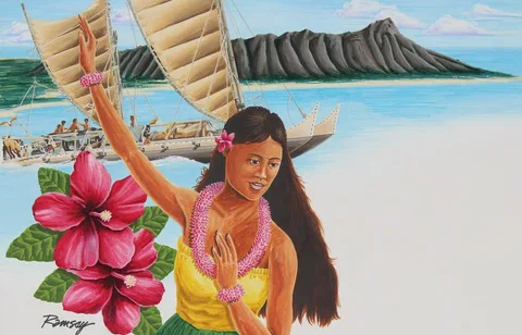 Bill Ramsey, Hawaiian Scenes, Mixed Media on Illustration Board
