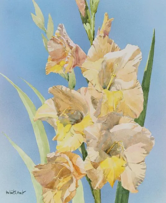Summer Garden Flowers - Gladiola by Skip Whitcomb, Mixed Media on Cold Press Illustration Board, sold Feb 2021