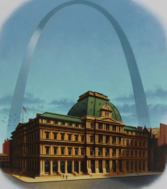 Old St Louis Post Office by Howard Koslow, Acrylic on Illustration Board, sold Feb 2021