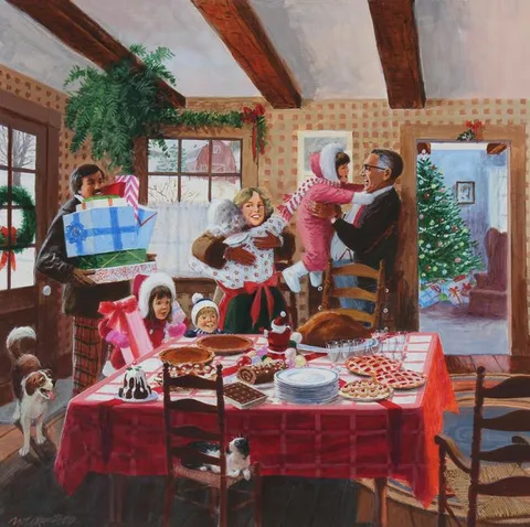 Mel Crawford, Christmas Dinner, Mixed Media on Illustration Board