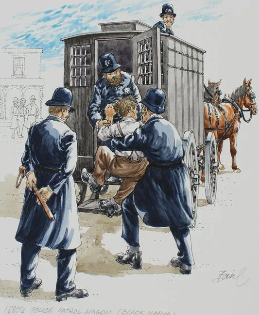 Basil Smith, 1880s Police Patrol Wagon, Mixed Media on Hot Press Illustration Board