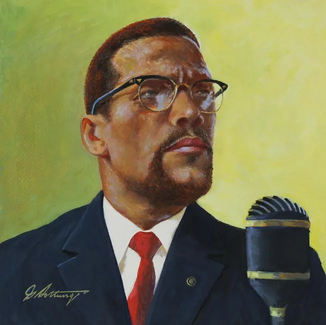Malcolm X by George Sottung, Oil on Illustration Board, sold Feb 2021