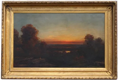 James Hamilton, A quiet evening in autumn scenery in Monroe Co. Penn..., oil on canvas