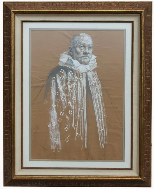 Clown by Robert Vickrey, tempera on paper, offered Apr 2021