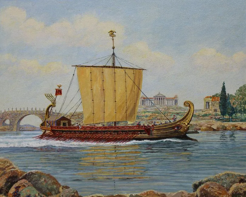 Trireme Romano by Brian Sanders, oil on Canvas Board, sold Apr 2021