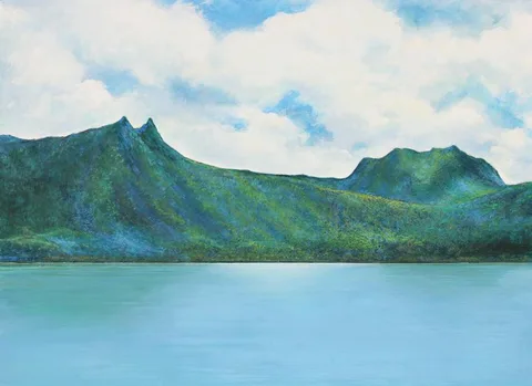 George Sottung, Tourism Sites of Kosrae - Sleeping Lady Mountain, Oil on Illustration Board