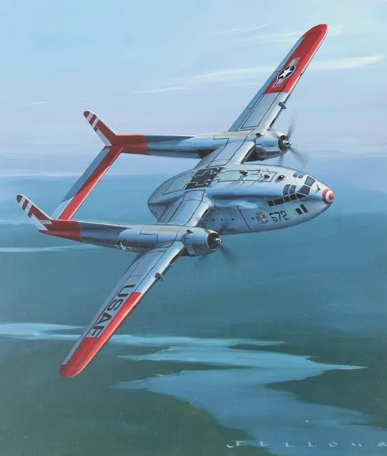 C-119C Flying Boxcar by Jack Fellows, Oil on Masonite, sold Apr 2021