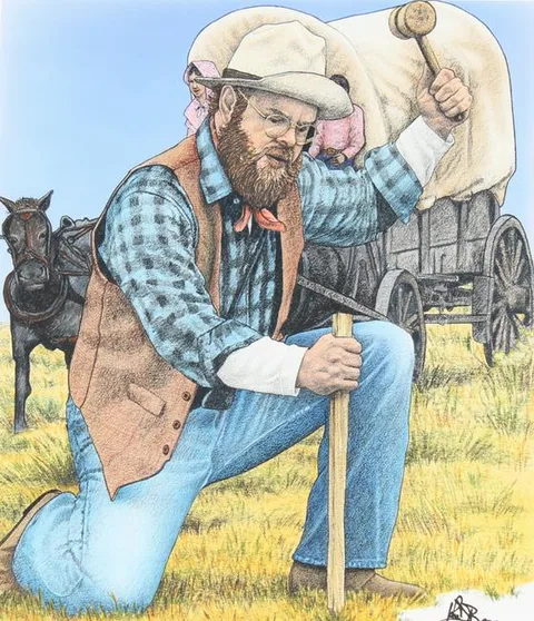 John Benson, Oklahoma Territory Land Rush/Homesteader, Mixed Media on Paper