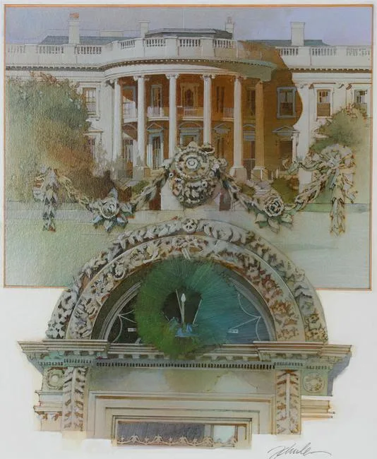White House by Mark Schuler, Mixed Media on Illustration Board, sold Apr 2021