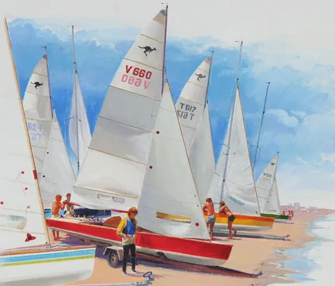 Ron Fletcher, Lightweight Sharpie/Yachting in Australia, Oil on Canvas Board