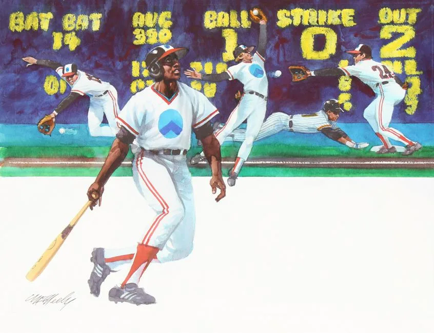 Baseball by Tom McNeely, Mixed Media on Paper, sold Apr 2021