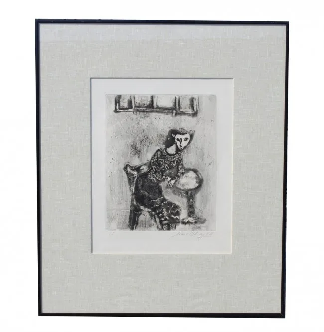 Cat Metamorphoses by Marc Chagall, 1927, etching, sold Apr 2021