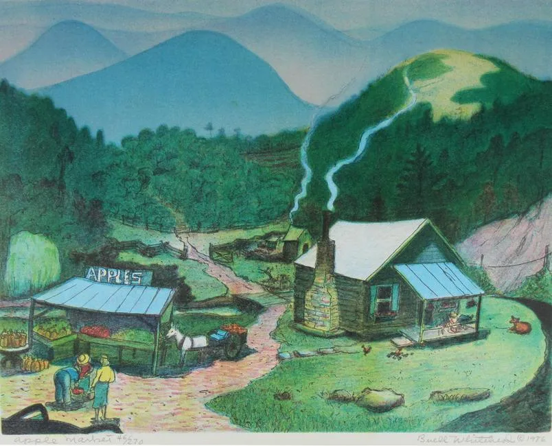 Apple Market by Buell Whitehead, Lithograph, offered Apr 2021