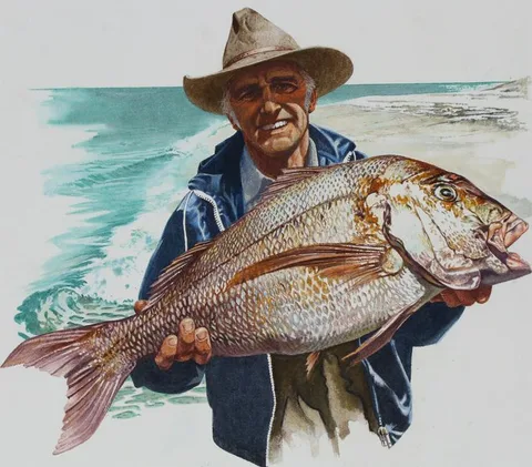 Brian Clinton, Fishing - Fisherman Holding Fish, Watercolor on Hot Press Illustration Board